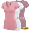 imageLock and Love Womens Basic Slim Fitted Short Sleeve Casual V Neck Cotton T ShirtWt1606rosewhtburg