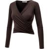imageLock and Love Womens Premium ShortLong Sleeve Deep V Neck Slim fit Cross Wrap Crop top ShirtMade in USAWt1482brown