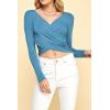 imageLock and Love Womens Premium ShortLong Sleeve Deep V Neck Slim fit Cross Wrap Crop top ShirtMade in USAWt1482denim