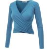 imageLock and Love Womens Premium ShortLong Sleeve Deep V Neck Slim fit Cross Wrap Crop top ShirtMade in USAWt1482denim