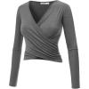 imageLock and Love Womens Premium ShortLong Sleeve Deep V Neck Slim fit Cross Wrap Crop top ShirtMade in USAWt1482hdg