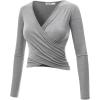 imageLock and Love Womens Premium ShortLong Sleeve Deep V Neck Slim fit Cross Wrap Crop top ShirtMade in USAWt1482heathergrey