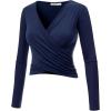 imageLock and Love Womens Premium ShortLong Sleeve Deep V Neck Slim fit Cross Wrap Crop top ShirtMade in USAWt1482navy