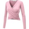 imageLock and Love Womens Premium ShortLong Sleeve Deep V Neck Slim fit Cross Wrap Crop top ShirtMade in USAWt1482pink