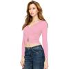imageLock and Love Womens Premium ShortLong Sleeve Deep V Neck Slim fit Cross Wrap Crop top ShirtMade in USAWt1482pink