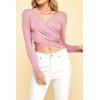 imageLock and Love Womens Premium ShortLong Sleeve Deep V Neck Slim fit Cross Wrap Crop top ShirtMade in USAWt1482pink