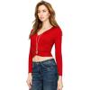 imageLock and Love Womens Premium ShortLong Sleeve Deep V Neck Slim fit Cross Wrap Crop top ShirtMade in USAWt1482red