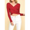 imageLock and Love Womens Premium ShortLong Sleeve Deep V Neck Slim fit Cross Wrap Crop top ShirtMade in USAWt1482red