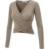 imageLock and Love Womens Premium ShortLong Sleeve Deep V Neck Slim fit Cross Wrap Crop top ShirtMade in USAWt1482taupe