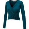 imageLock and Love Womens Premium ShortLong Sleeve Deep V Neck Slim fit Cross Wrap Crop top ShirtMade in USAWt1482teal