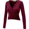 imageLock and Love Womens Premium ShortLong Sleeve Deep V Neck Slim fit Cross Wrap Crop top ShirtMade in USAWt1482wine