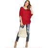 imageLock and Love Womens Solid Scoop Neck Short Sleeve Loose Blouse Batwing Dolman Top OversizeWt1073red