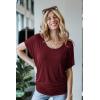 imageLock and Love Womens Versatile Casual Short Sleeve Dolman Top  Loose Fit Boat Neck ampamp VNeck TShirtDark Red