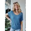 imageLock and Love Womens Versatile Casual Short Sleeve Dolman Top  Loose Fit Boat Neck ampamp VNeck TShirtWt742denim