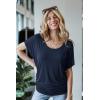 imageLock and Love Womens Versatile Casual Short Sleeve Dolman Top  Loose Fit Boat Neck ampamp VNeck TShirtWt742navy