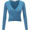 imageLock and Love Womens Premium ShortLong Sleeve Deep V Neck Slim fit Cross Wrap Crop top ShirtMade in USAWt1482denim