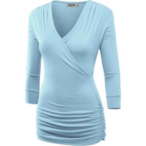 imageLock and Love Womens 34 Sleeve Cross Front Wrapped V Neck Top S3XLWt1255aqua