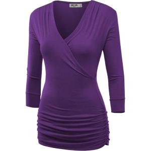 imageLock and Love Womens 34 Sleeve Cross Front Wrapped V Neck Top S3XLWt1255darkpurple