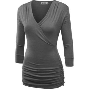 imageLock and Love Womens 34 Sleeve Cross Front Wrapped V Neck Top S3XLWt1255hdg