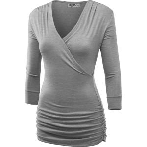 imageLock and Love Womens 34 Sleeve Cross Front Wrapped V Neck Top S3XLWt1255heathergrey