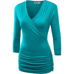 imageLock and Love Womens 34 Sleeve Cross Front Wrapped V Neck Top S3XLWt1255jade