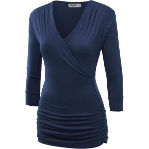 imageLock and Love Womens 34 Sleeve Cross Front Wrapped V Neck Top S3XLWt1255navy