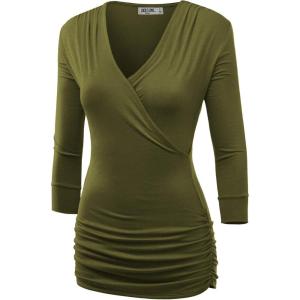 imageLock and Love Womens 34 Sleeve Cross Front Wrapped V Neck Top S3XLWt1255olive