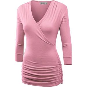 imageLock and Love Womens 34 Sleeve Cross Front Wrapped V Neck Top S3XLWt1255pink