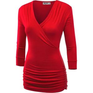 imageLock and Love Womens 34 Sleeve Cross Front Wrapped V Neck Top S3XLWt1255red