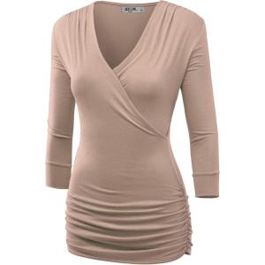 imageLock and Love Womens 34 Sleeve Cross Front Wrapped V Neck Top S3XLWt1255taupe