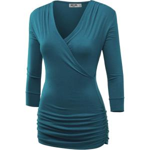 imageLock and Love Womens 34 Sleeve Cross Front Wrapped V Neck Top S3XLWt1255teal