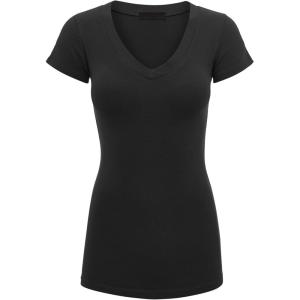 imageLock and Love Womens Basic Slim Fitted Short Sleeve Casual V Neck Cotton T ShirtWt1606black