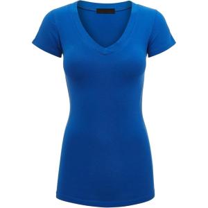 imageLock and Love Womens Basic Slim Fitted Short Sleeve Casual V Neck Cotton T ShirtWt1606blue
