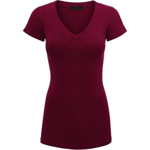 imageLock and Love Womens Basic Slim Fitted Short Sleeve Casual V Neck Cotton T ShirtWt1606burgundy
