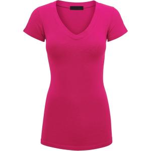 imageLock and Love Womens Basic Slim Fitted Short Sleeve Casual V Neck Cotton T ShirtWt1606fuchsia