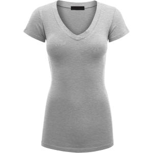 imageLock and Love Womens Basic Slim Fitted Short Sleeve Casual V Neck Cotton T ShirtWt1606heathergrey