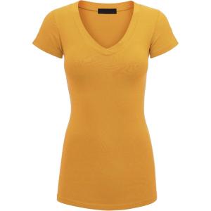 imageLock and Love Womens Basic Slim Fitted Short Sleeve Casual V Neck Cotton T ShirtWt1606mustard
