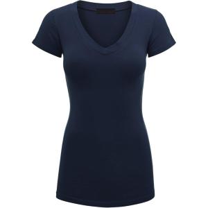imageLock and Love Womens Basic Slim Fitted Short Sleeve Casual V Neck Cotton T ShirtWt1606navy