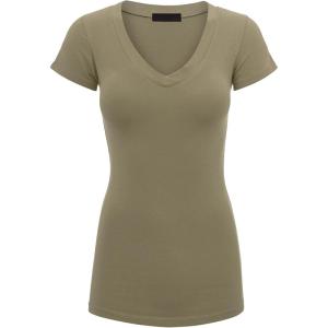 imageLock and Love Womens Basic Slim Fitted Short Sleeve Casual V Neck Cotton T ShirtWt1606olive