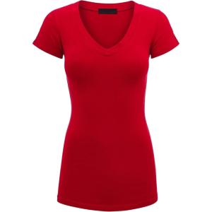imageLock and Love Womens Basic Slim Fitted Short Sleeve Casual V Neck Cotton T ShirtWt1606red