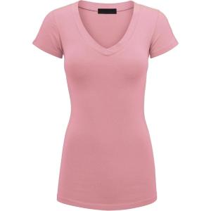 imageLock and Love Womens Basic Slim Fitted Short Sleeve Casual V Neck Cotton T ShirtWt1606rose