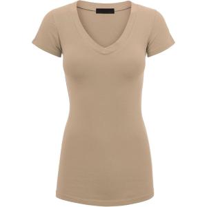 imageLock and Love Womens Basic Slim Fitted Short Sleeve Casual V Neck Cotton T ShirtWt1606taupe