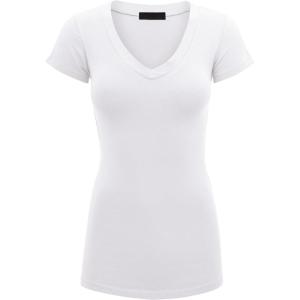imageLock and Love Womens Basic Slim Fitted Short Sleeve Casual V Neck Cotton T ShirtWt1606white