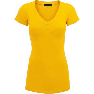 imageLock and Love Womens Basic Slim Fitted Short Sleeve Casual V Neck Cotton T ShirtWt1606yellow