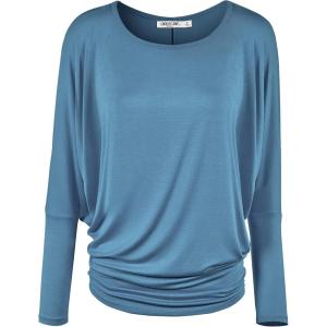 imageLock and Love Womens Casual Flowy Draped Long Sleeve Batwing Dolman Top  Soft ampamp Comfortable Loose Fit PulloverWt826denim