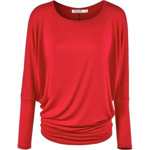 imageLock and Love Womens Casual Flowy Draped Long Sleeve Batwing Dolman Top  Soft ampamp Comfortable Loose Fit PulloverWt826red