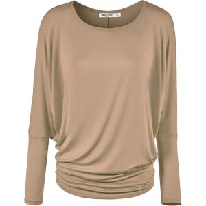 imageLock and Love Womens Casual Flowy Draped Long Sleeve Batwing Dolman Top  Soft ampamp Comfortable Loose Fit PulloverWt826taupe