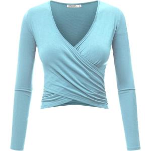 imageLock and Love Womens Premium ShortLong Sleeve Deep V Neck Slim fit Cross Wrap Crop top ShirtMade in USAWt1482aqua
