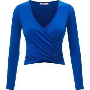 imageLock and Love Womens Premium ShortLong Sleeve Deep V Neck Slim fit Cross Wrap Crop top ShirtMade in USAWt1482royalbrite