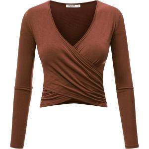 imageLock and Love Womens Premium ShortLong Sleeve Deep V Neck Slim fit Cross Wrap Crop top ShirtMade in USAWt1482rust